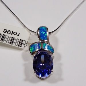 Tanzanite Blue Fire Opal Sterling Silver Necklace